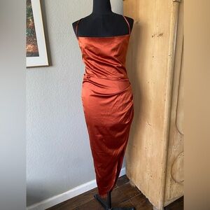 Elegant Rust Satin Dress